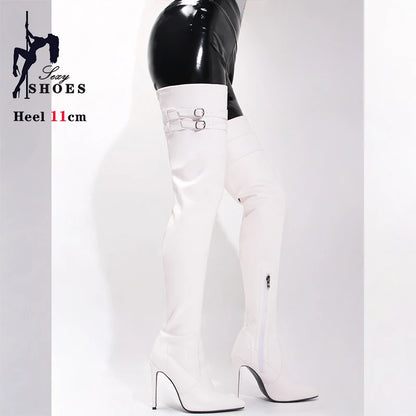 Long Boots for Women White Sexy Over Knee Boots Pointed Toe High Heels Autumn Winter Ladies Shoes Side Zipper Thigh High Boots