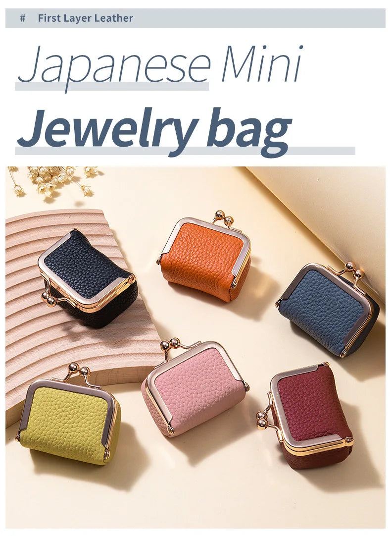 Women Wallets Small Genuine Leather Jewelry Bag Mini Headphone Bag Ring Necklace Earring Accessory Box Storage Bag Coin Purse