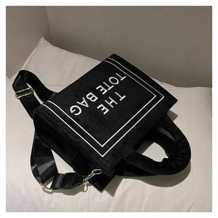 Female Square Tote Crossbody Bag Aesthetic Velour Elegant Letter Print Ladies Shoulder Bags Top Handle Women's Charisma Handbags