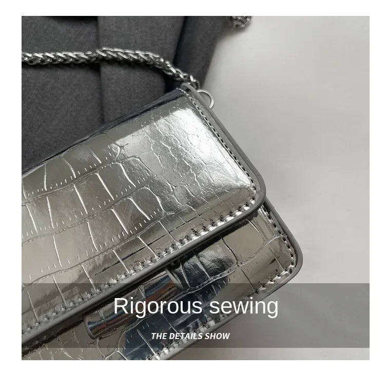 Vintage Women Silver Chic Crossbody Bag Luxury Designer Small Shoulder Bags Fashion Gold Mini Square Cute Pu Leather Handbag