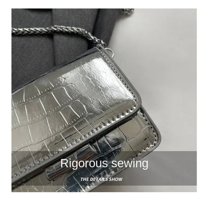 Vintage Women Silver Chic Crossbody Bag Luxury Designer Small Shoulder Bags Fashion Gold Mini Square Cute Pu Leather Handbag