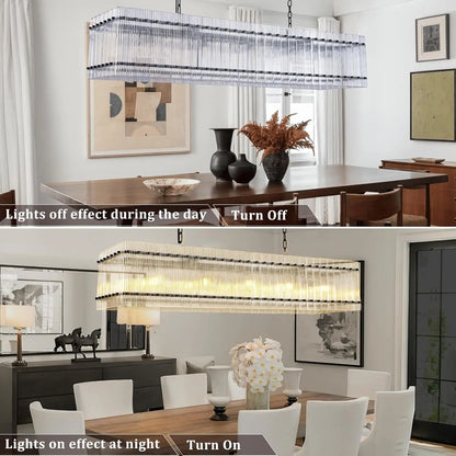 Modern Rectangular Crystal Glass Chandelier, 10-Lights Black Chandelier Lighting Contemporary Pendant Ceiling Light Fixture