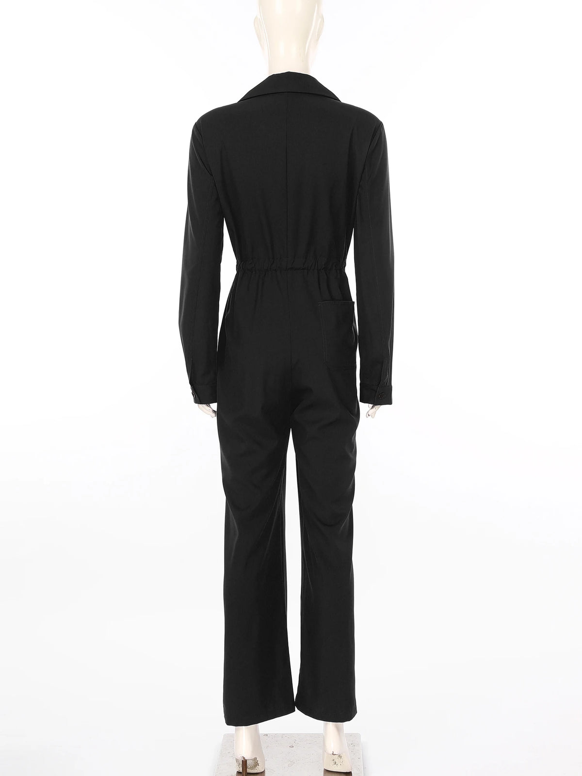 Womens Fashion Work Coverall Rompers Casual Solid Color Turn-Down Collar Long Sleeve Button Jumpsuit Travel Holiday Cargo Pants