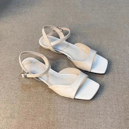 2026 Summer Women's Low Heel Sandals - Fashion Leather Material Suitable for Office Wear and Casual Outdoor Shoes Sizes 35 - 42