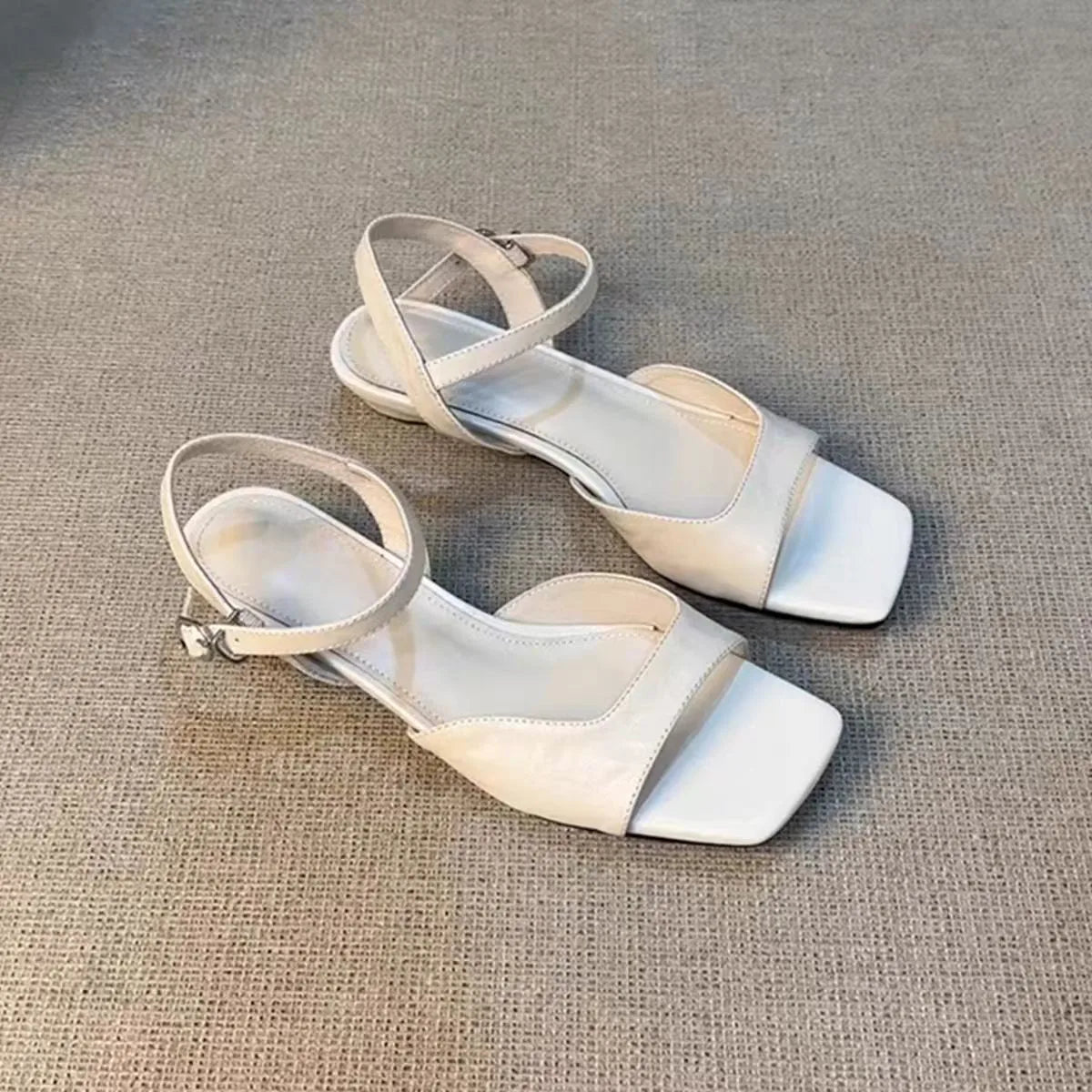 2026 Summer Women's Low Heel Sandals - Fashion Leather Material Suitable for Office Wear and Casual Outdoor Shoes Sizes 35 - 42