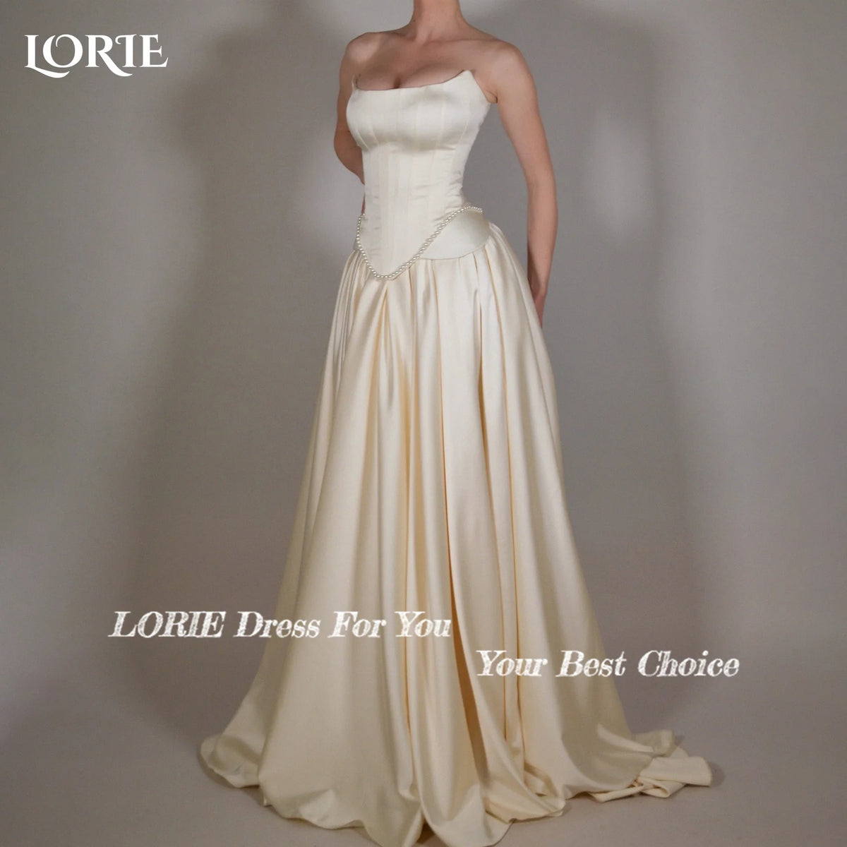 LORIE Elegant Satin Wedding Dresses Strapless A-Line Beach Bridal Gown Straps Ruffle V Corset Simple Customized Bride Dress