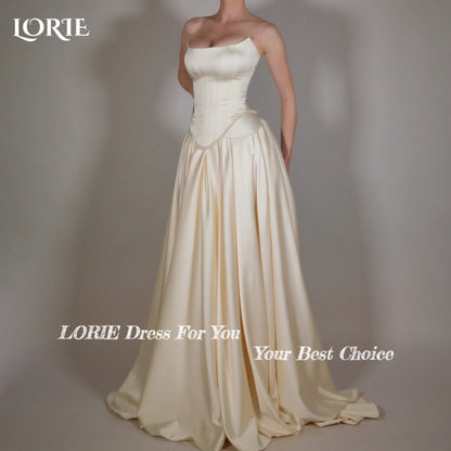 LORIE Elegant Satin Wedding Dresses Strapless A-Line Beach Bridal Gown Straps Ruffle V Corset Simple Customized Bride Dress