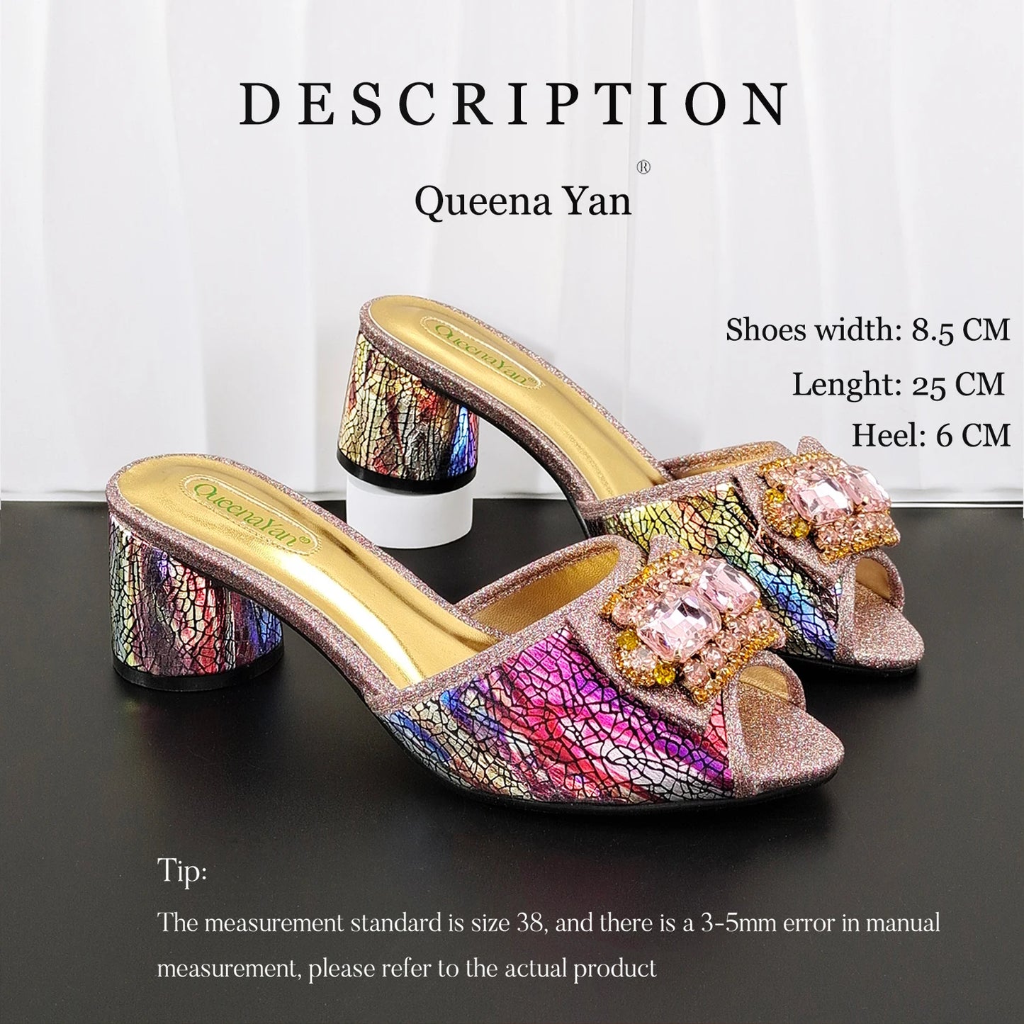 Hot Selling Fashion Mature  Brushed Style Rainbow Color Rhinestone Decoration Design Party Wedding Lady High Heels and Bag Set
