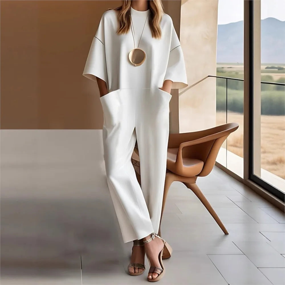 Women's Fashion Short-sleeved Jumpsuit Summer New Style Casual And Unique Loose Simple Pocket Solid Color Rompers Female 2025