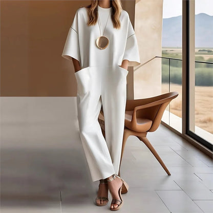 Women's Fashion Short-sleeved Jumpsuit Summer New Style Casual And Unique Loose Simple Pocket Solid Color Rompers Female 2025