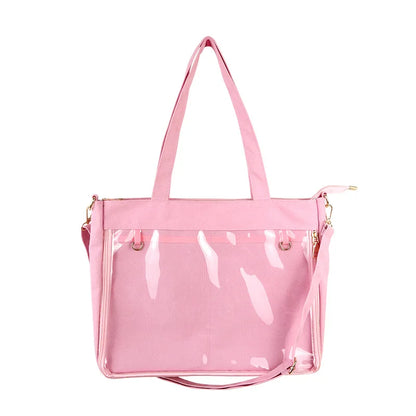 Big Ita Bag Black with Insert Japanese Cute Clear Women Double Straps Girls Kawaii Transparent Shoulder Bag Purses and Handbags
