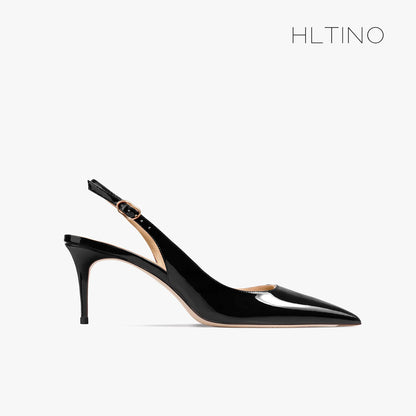 Women's Heeled Sandals Naked Color Patent Leather Slingbacks Pumps Luxury Gladiator Pointed toe High Heels Elegant Woman Shoes