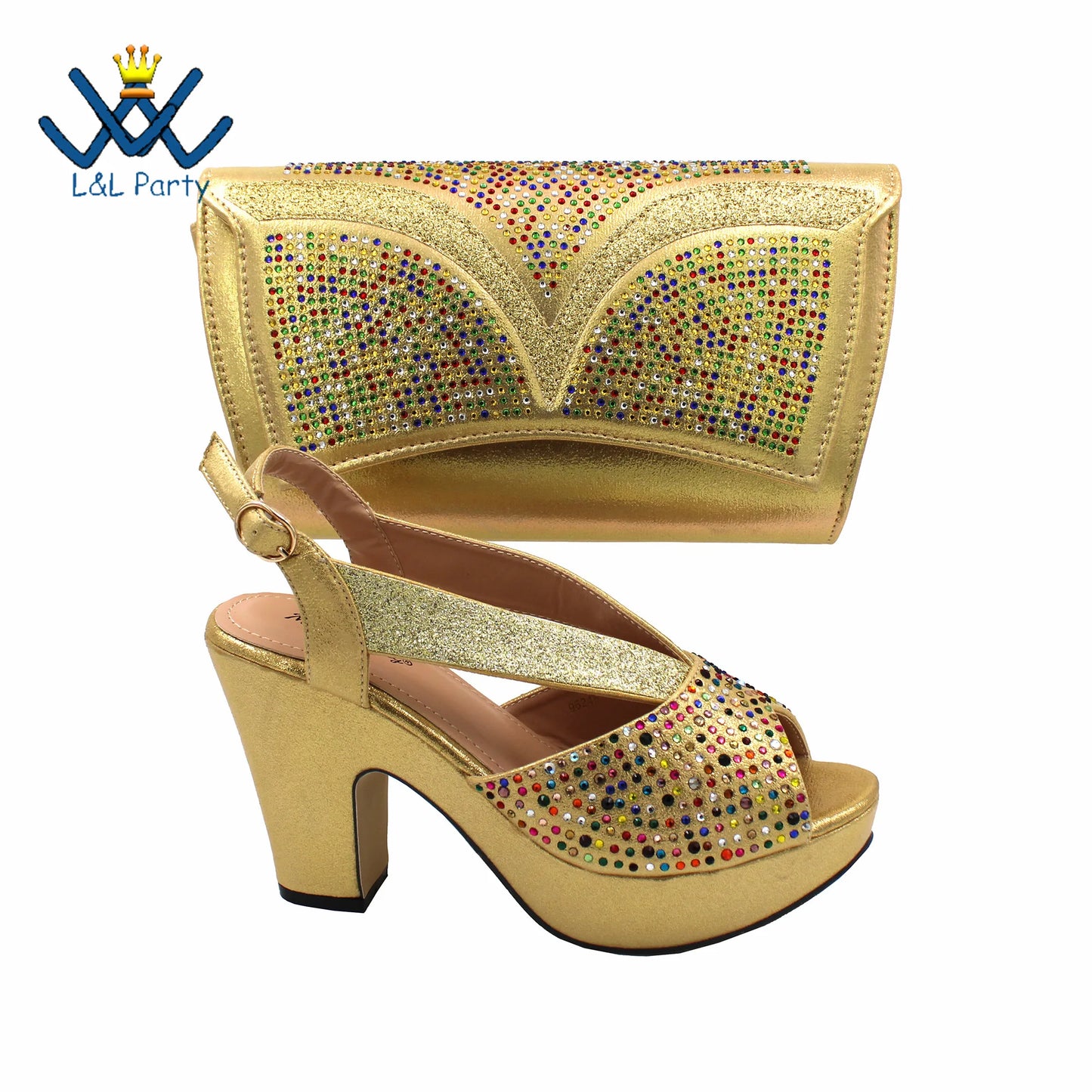 Buckle Strap Sandals Nigerian Women Shoes and Bag Set in Green Color with Wedges Heels For Ladies Party