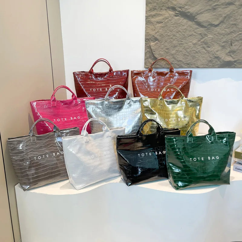 Crocodile Texture Tote Bag Pvc Kraft Paper Large Capacity Luxury Hobo Handbag Women Casual Shopping Letters Top Handle Hand Bags