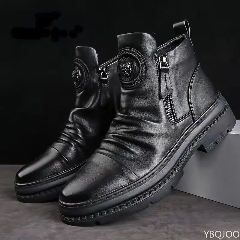 New Spring Luxury Minimalist Men Ankle Boots Fashionable Versatile High Top Shoes Zipper Retro Comfortable Men's Boots
