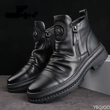 New Spring Luxury Minimalist Men Ankle Boots Fashionable Versatile High Top Shoes Zipper Retro Comfortable Men's Boots