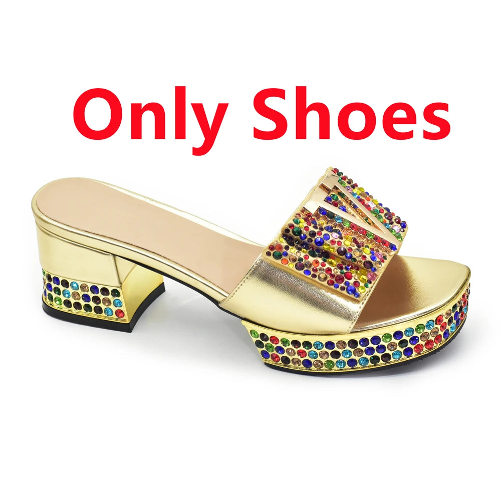 New Shoe and Bag for Nigeria Party Wedding Peep Toe Italian Women Shoes Matching Bag Decorate with Rhinestone for Wedding Dress