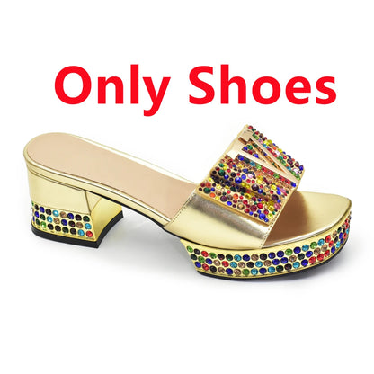 New Shoe and Bag for Nigeria Party Wedding Peep Toe Italian Women Shoes Matching Bag Decorate with Rhinestone for Wedding Dress