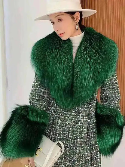 Large Women Faux Fox Fur Scarf Winter Jackets Warm Fluffy Shawl Fashion Artificial Fur Collar And Cuff Set Fluffy Scarves Female