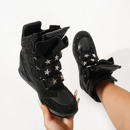 Casual Designer Sneakers Women Luxury Ankle Boots Fashion High Quality Cow Suede Flat Platform Height Increase High-top Shoes