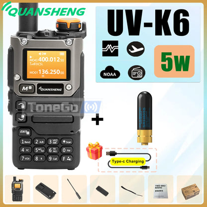 Quansheng UV-K6 Walkie Talkie 5W AM FM 50-600MHz USB-C Direct Charge NOAA Weather Multi Band UV-K58 UV-K5(8) Two Way Radio