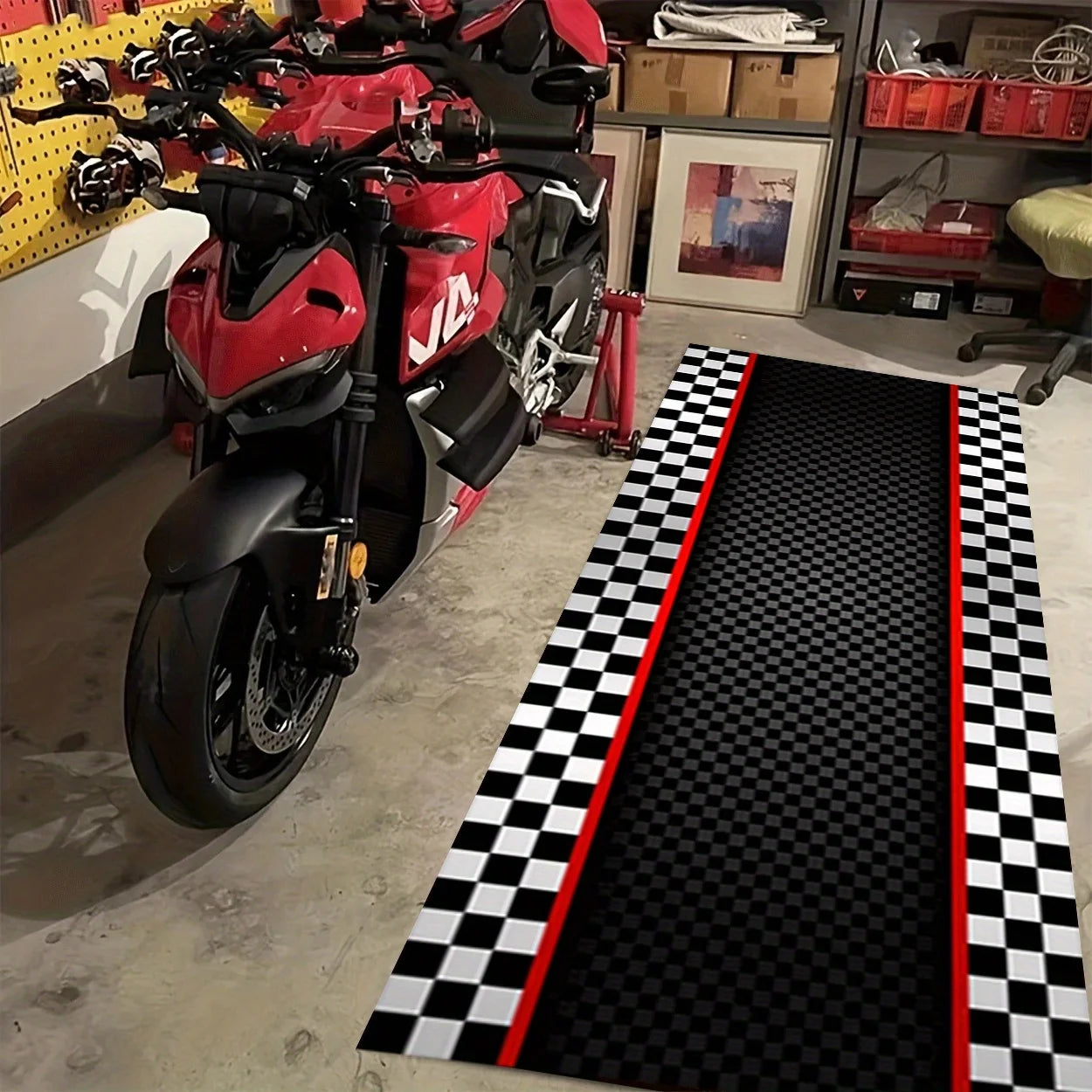 VIKAMA Racing Track Rug Low-Maintenance, Non-Slip Entrance Hall Doormat Motorcycle Parking Rug Home Interior Decoration
