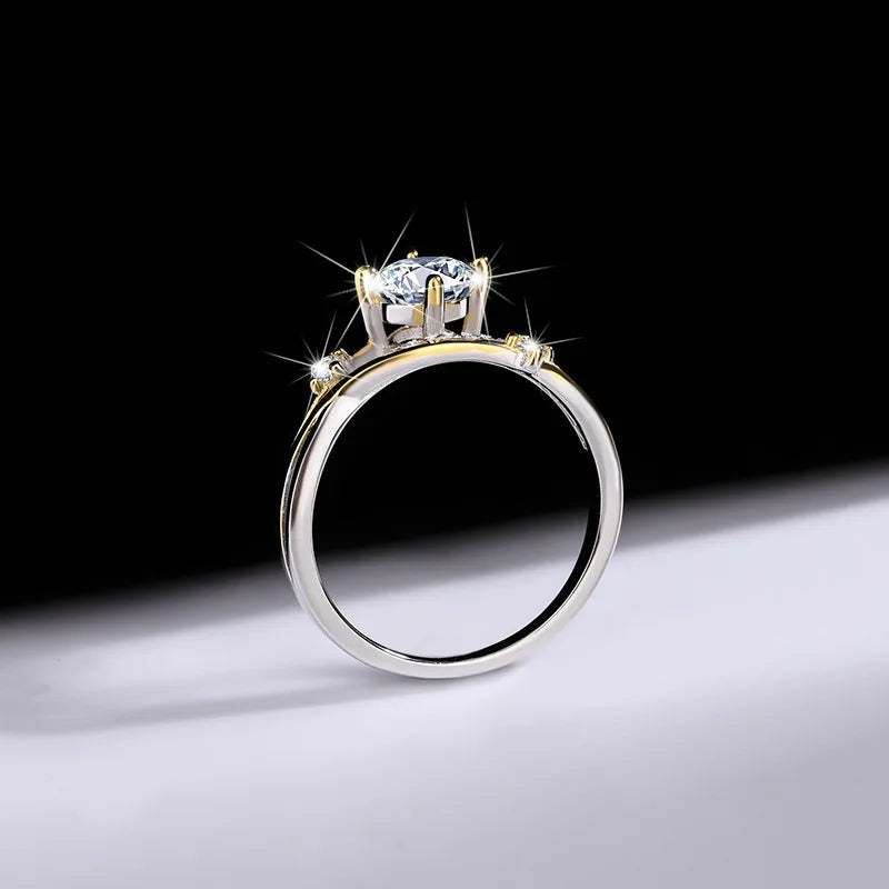 Trumium 1CT VVS1 Moissanite Rings for Women Star Trail Band 925 Sterling Sliver Engagement Ring with Certificate Gold Plated