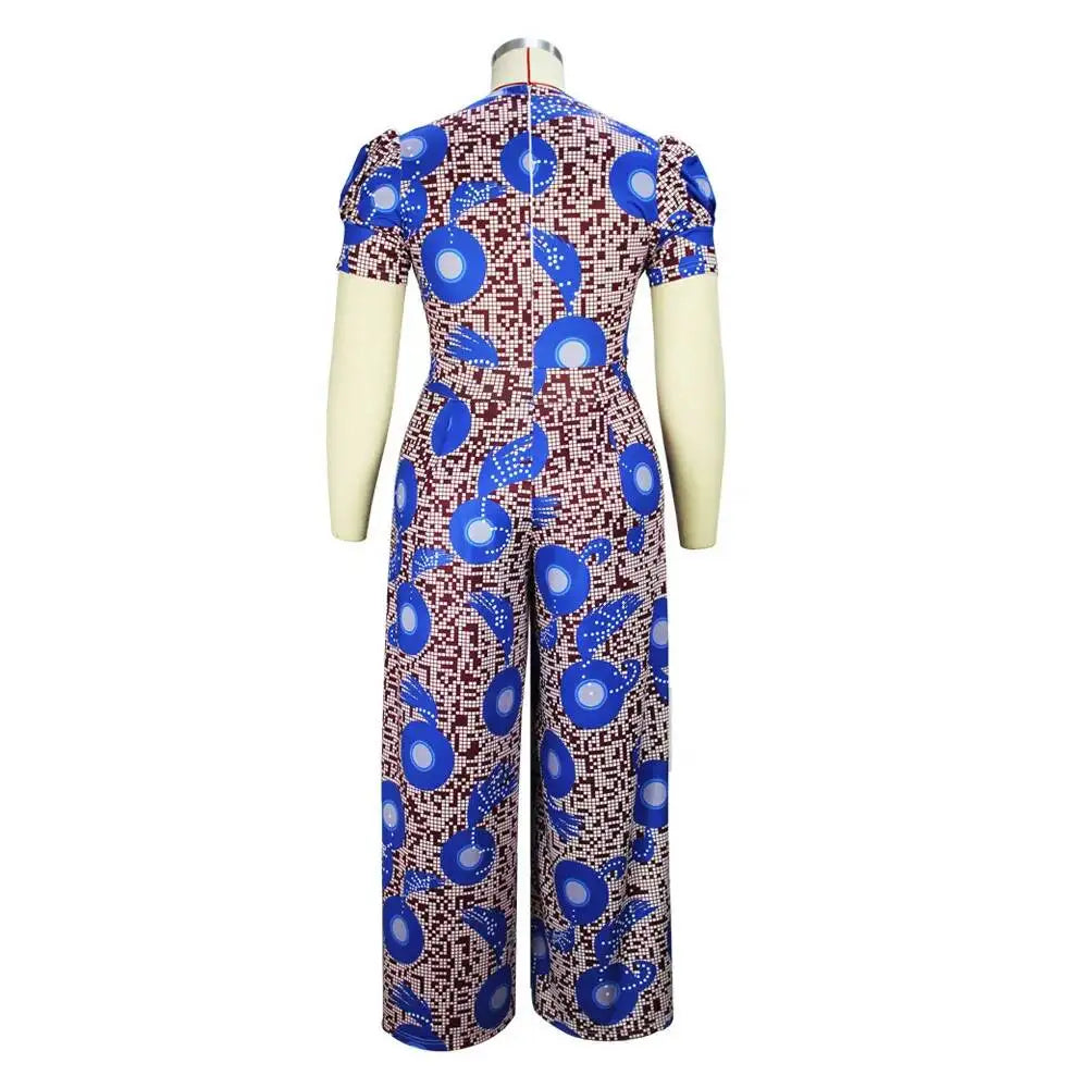 Loose Women's 2025 Summer Wide Leg Pants Letter Printed Short Sleeves Bubble Sleeves Large Size Jumpsuit