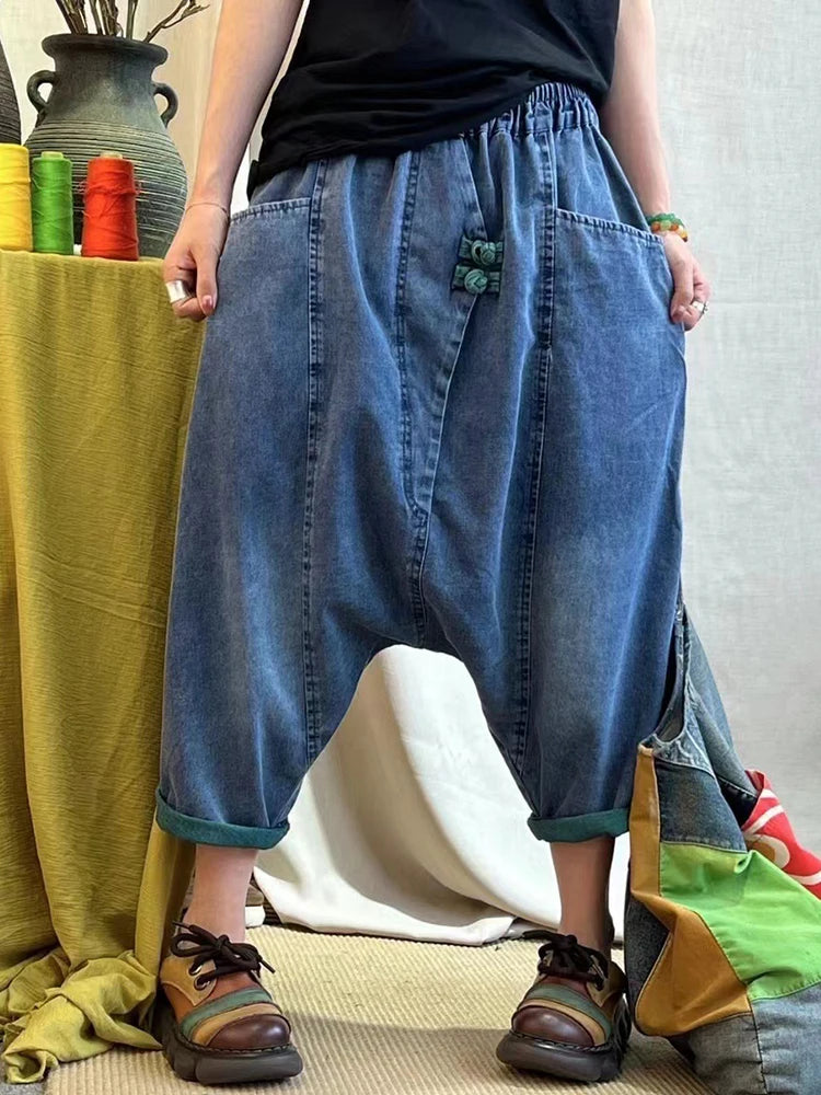 AmaxluluE 2025 Summer Ladies Chinese Loose Cross Pants Womens Luxury Casual Harajuku Jeans Ladies Classic Vintage Denim Trousers
