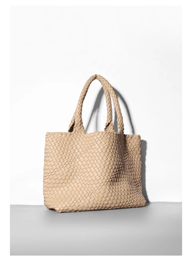Large-Capacity Designer Knitting Fashion PU Leather Women's Shoulder Bag Handbags for Beach Travel Single-Shoulder Ladies Bag