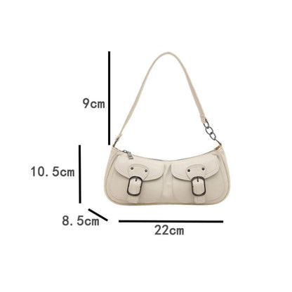 Fashion Pu Leather Women's Shoulder Bag Small Double Pocket Design Ladies Underarm Bags Y2k Vintage Female Handbags Clutch Purse