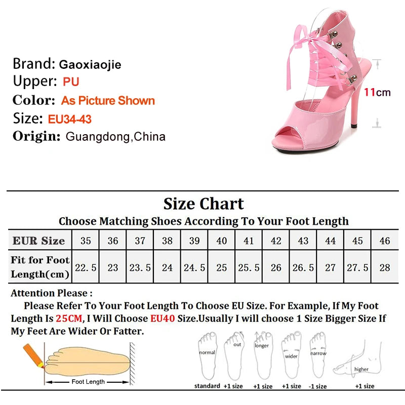 2025 New Sexy Pink High Heels 11cm Women's Shoes Fine Heels Round Head Ladies Pumps Ankle Lace-up Buckle Sandals Nightclub Shoes
