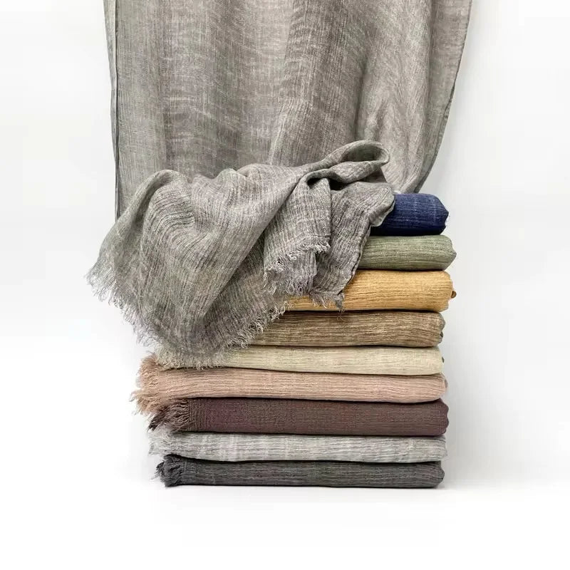 Fashion Crinkle Cotton Royan Hijab Scarf for Muslim Women Islamic Long Soft Shawls Wraps Short Tassel Bufanda Accessories