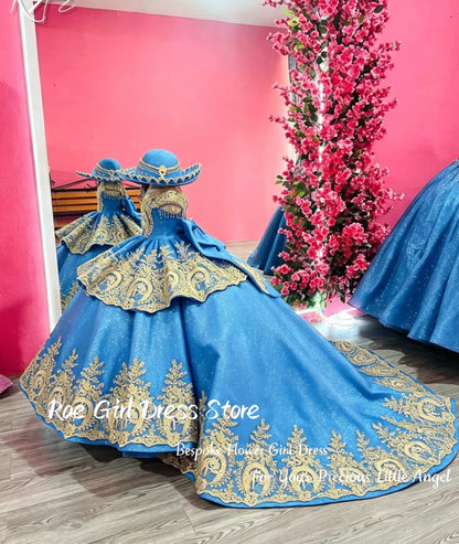 Red Flower Girl Dress Velvet Gold Lace Embroidery Floor Length Gown Wedding Pageant Cultural Formal Gowns Customized