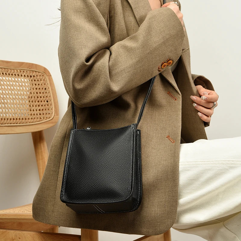 High Quality Genuine Leather Crossbody Bag for Women Vintage Cowhide Leather Shoulder Bag Small Luxury Designer Satchel Handbags