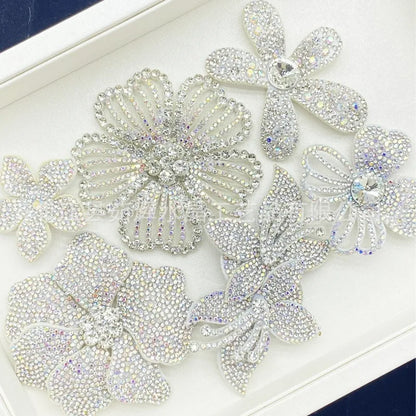 6Pcs Champagne Rhinestone Flower Appliques DIY Hand Sew On Crystal Floral Patches Decorations For Clothing Shoes Hats Bags Garme