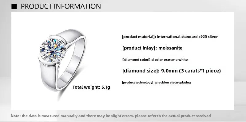 Carnica Luxury 925 Sterling Silver 2CT Real Moissanite Ring for Women GRA Simple Diamond Wedding Jewelry Gift Brilliant Hot New