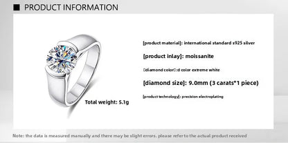 Carnica Luxury 925 Sterling Silver 2CT Real Moissanite Ring for Women GRA Simple Diamond Wedding Jewelry Gift Brilliant Hot New
