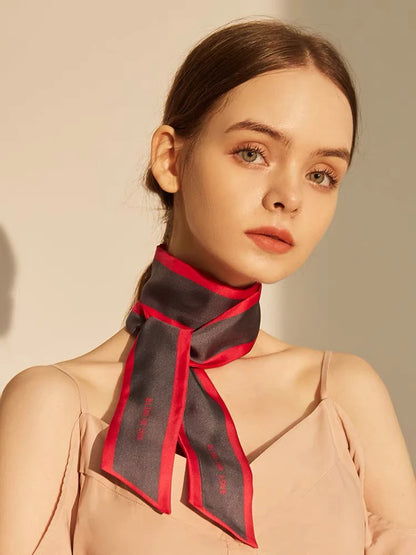 100% Natural Mulberry Silk Long Scarf Solid Color Neckerchief Hair Ties Bag Ribbon Headband Hair Ornament Female Strip Scarves