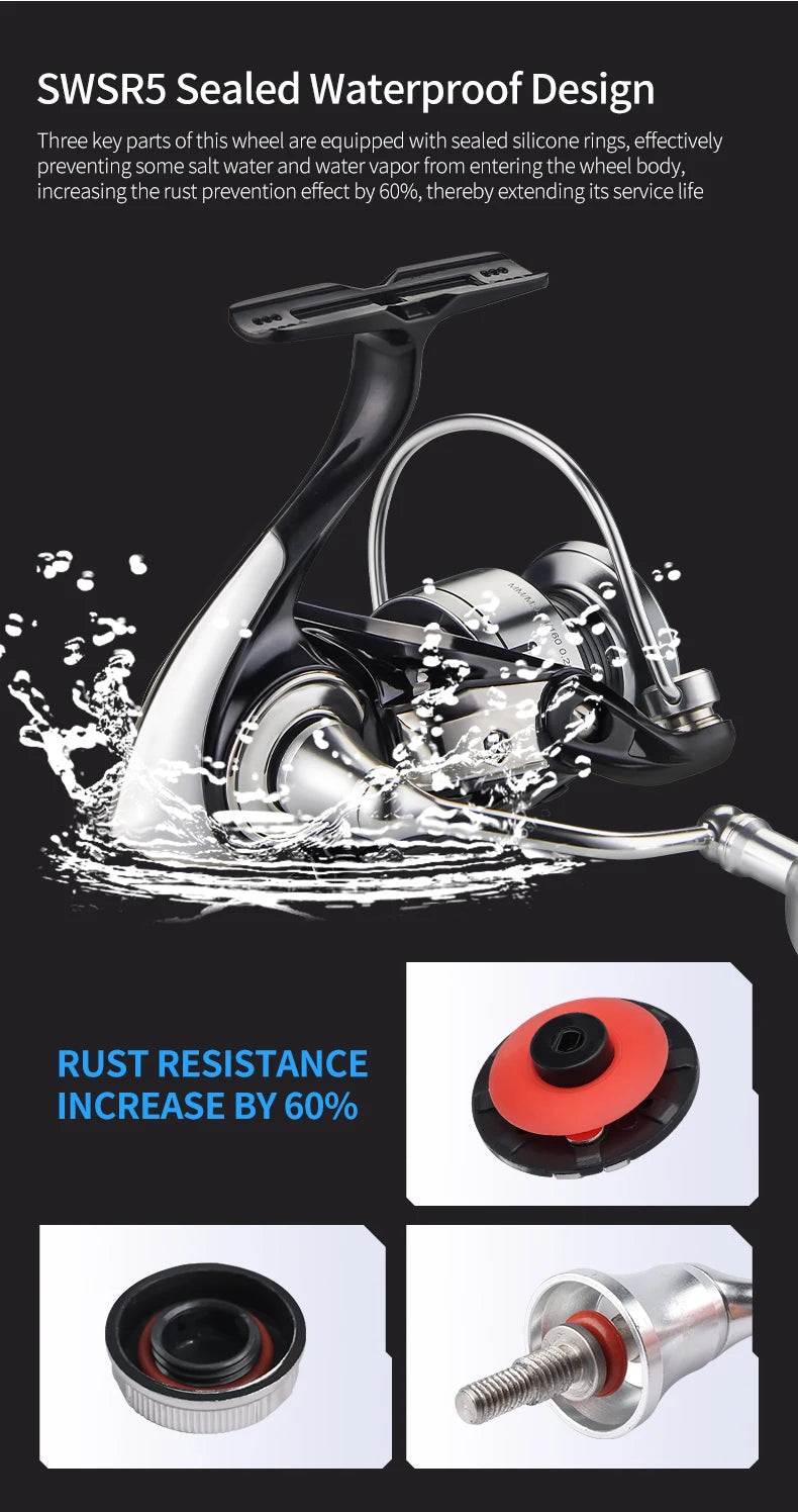 DEUKIO New Arrival Saltwater Fishing Reel Spinning Reels 2000-7000 3+1BB 5.2:1 Max Drag 15KG Water-Proof Reels