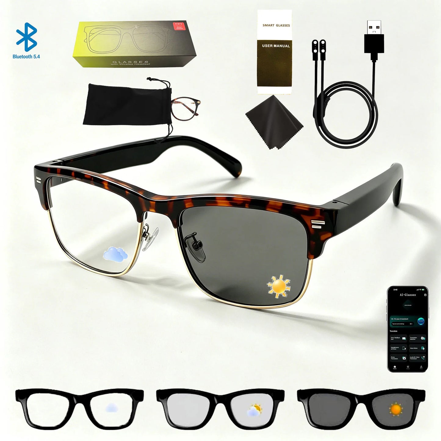 Smart Glasses Ultra-Light Playback Open-Ear Speakers Sunglasses Polarized Lens Smartglasses Bluetooth Glasses for Sports Travel