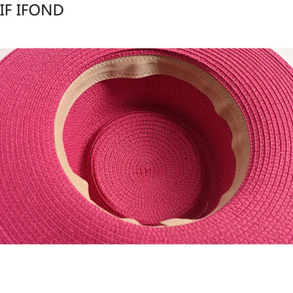 New Summer Straw Sun Hats for Women Ladies Fashion Flat Brim Ribbon Beach Hat Travel Dress Cap Chapeau Femme