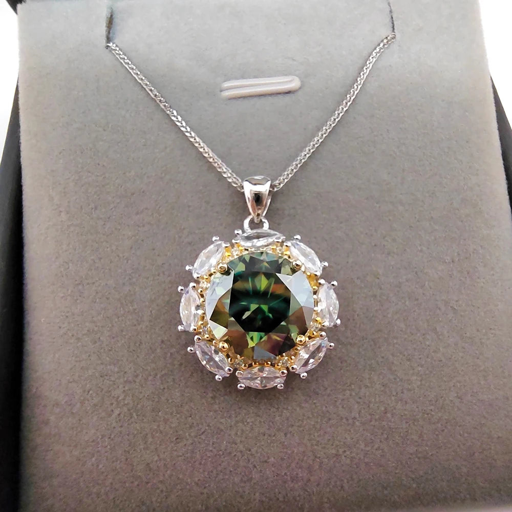Luomansi VVS1 5CT 11MM Green Moissanite Necklace Passed Diamond Test S925 Jewelry Woman Wedding Party