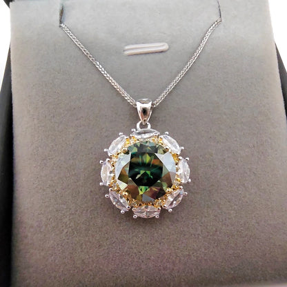 Luomansi VVS1 5CT 11MM Green Moissanite Necklace Passed Diamond Test S925 Jewelry Woman Wedding Party