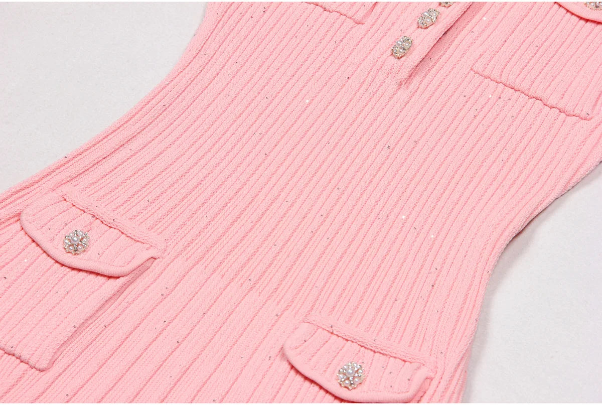 ZJYT Runway 2025 Women's Fashion Summer Knitted Sweater Dress Designer Turn-Down Collar Mini Party Dress Blue White Vestidos