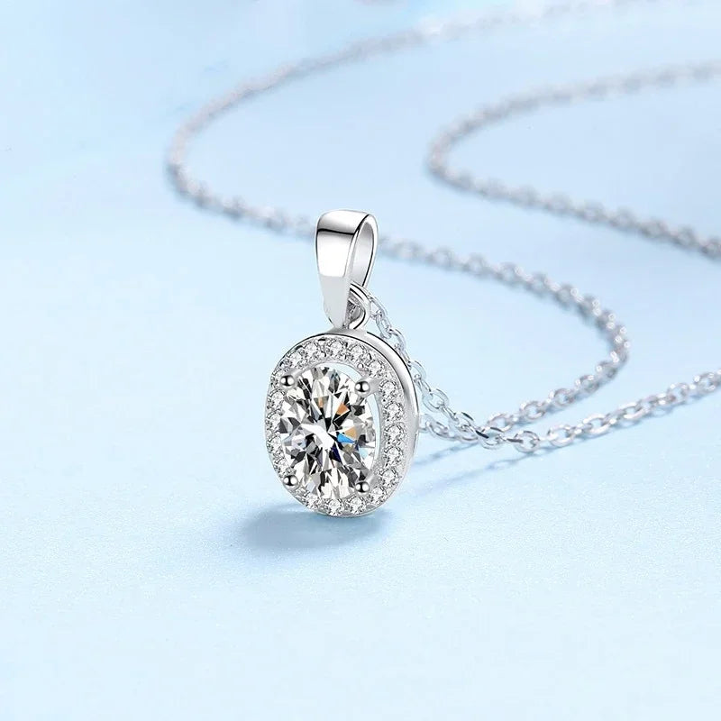 Oval Fine Jewelry Necklaces Women Pigeon Egg Moissanite Diamond 1CT Pendant PT950 Platinum Engagement Girl Wedding Party
