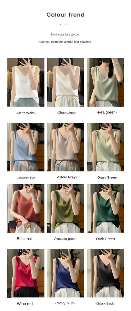 New Lce Silk Satin Camisole Women's Spring/Summer Solid Color Sleeveless Sexy Comfortable Silk Underwear Vest RW-D09