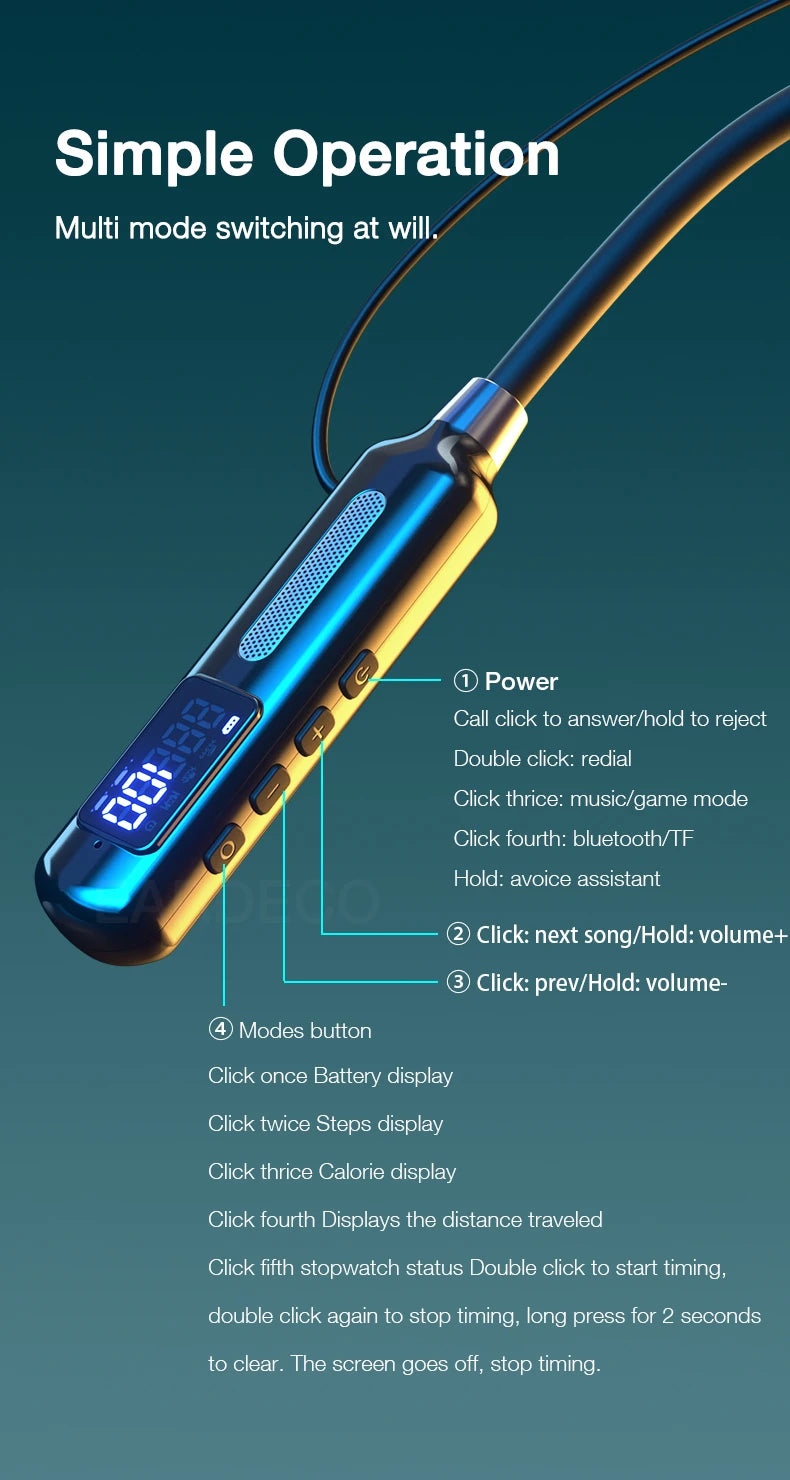 EARDECO With Sports Chip Bluetooth Headphone Bass Wireless Headphones With Microphone Neckband Earphones Steps Calorie Stopwatch