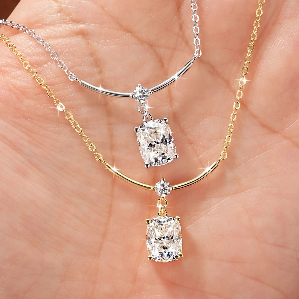 Abestecom 7x9mm Cushion Cut Moissanite Curved Smile Drop Necklace 14K Gold Plated Bridal Wedding Fine Jewelry Gift for Women