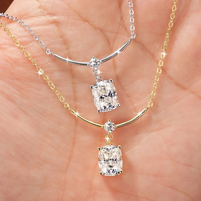 Abestecom 7x9mm Cushion Cut Moissanite Curved Smile Drop Necklace 14K Gold Plated Bridal Wedding Fine Jewelry Gift for Women
